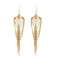 Fashion Sparkling Orange Translucent Faceted Stone Beads Long Chain Gold Tone Fish Hook Dangle Earrings