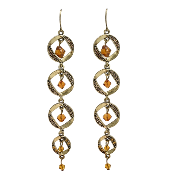 Fashion Colored Crystals & Colored Translucent Beads Colored-Toned Fish Hook Earrings
