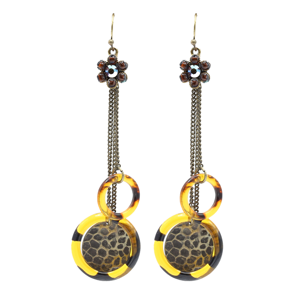 Fashion Lightweight Sparkling Iridescent Crystal Brown Beads Drop Chain Bronze Tone Fish Hook Earrings