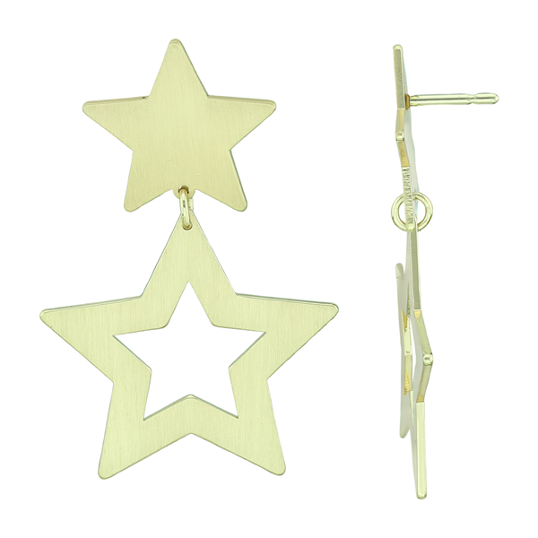 Devoted & Stylish Gold Toned Double Star Dangle Stud Earrings