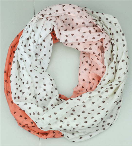 Fashion Peach & White Gradient Heart Print Infinity Scarf