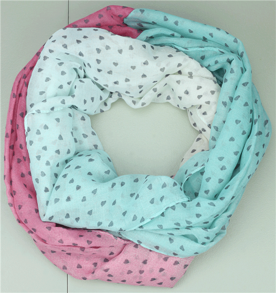 Fashion Pink, Turquoise & White Gradient Heart Print Infinity Scarf