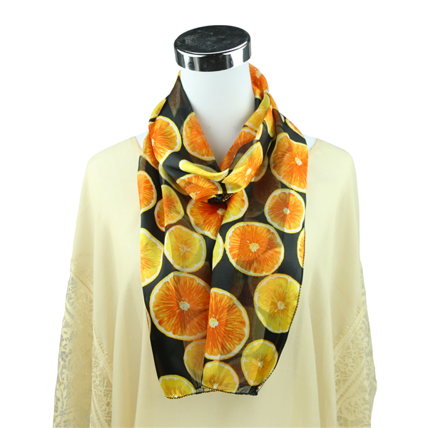 Bright Yellow/Orange Oranges Print White Silk Scarf