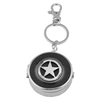 Dual Function Round Silver & Black Star Pill Box Keychain