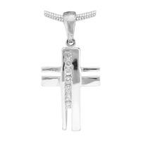 Spiritual Faith Silver Double Bar Open Cross Clear Crystal Charm Pendant