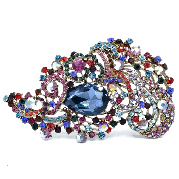 Sparkling Multi-Colored Crystals Clustered Decorative Brooch Pin