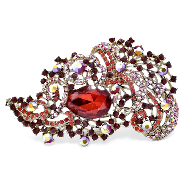 Sparkling Siam, Dark Siam, Iridescent Rose & Iridescent Crystals Clustered Decorative Brooch Pin