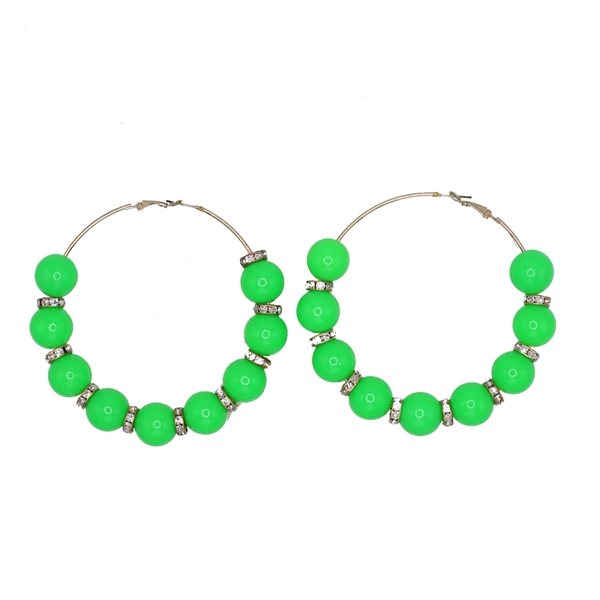 Fashion-Forward Green Bead & Diamond Crystal Omega Back Hoop Earrings