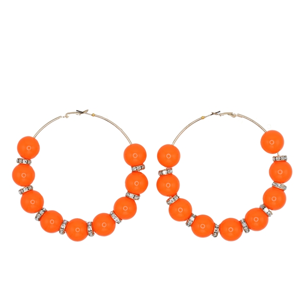 Fashion-Forward Orange Bead & Diamond Crystal Omega Back Hoop Earrings