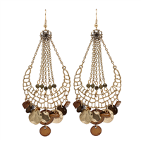 Stylish Earth-Tone Beads and Charms Gold Tone Fish Hook Earrings