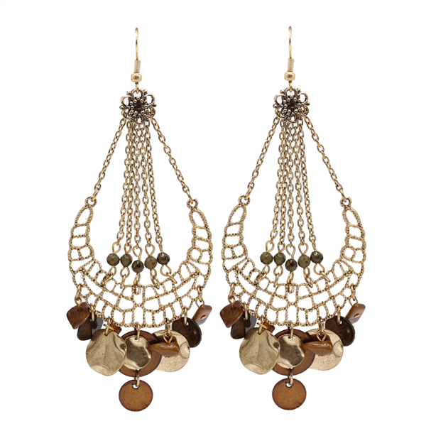 Stylish Earth-Tone Beads and Charms Gold Tone Fish Hook Earrings