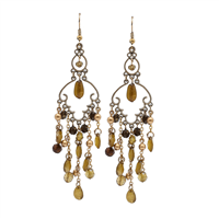 Stylish Earth-Tone Beads Gold Tone Fish Hook Earrings