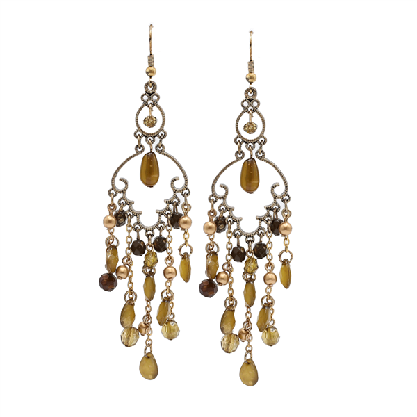 Stylish Earth-Tone Beads Gold Tone Fish Hook Earrings