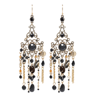 Stylish Decorative Cable Chain Colored Beads, Crystals, and Charms Gold-Tone Fish Hook Chandelier Earrings