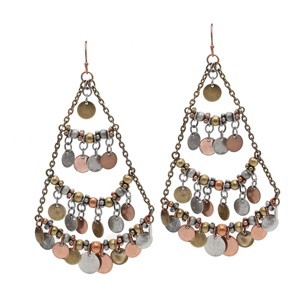 Stylish Earth-Tone Charms Arched Tier Gold Tone Fish Hook Earrings