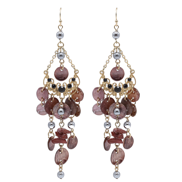 Stylish Decorative Cable Chain Colored Beads, Crystals, and Charms Gold-Tone Fish Hook Earrings