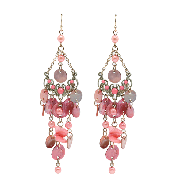 Stylish Decorative Cable Chain Colored Beads, Crystals, and Charms Gold-Tone Fish Hook Earrings