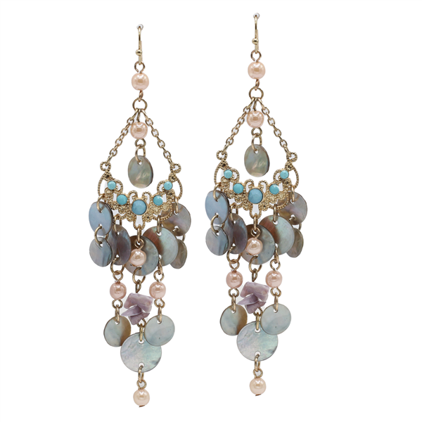 Stylish Decorative Cable Chain Colored Beads, Crystals, and Charms Gold-Tone Fish Hook Earrings