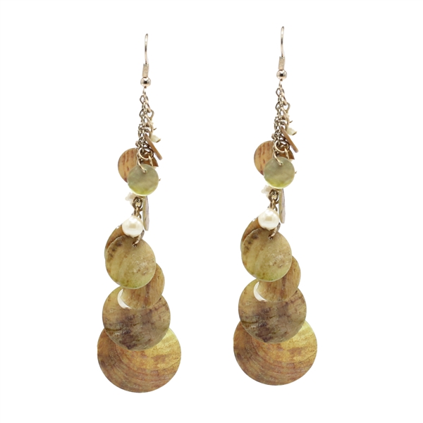 Stylish Pearl Beads & Thin Acrylic Charms Gold-Toned Fish Hooks Dangle Earrings