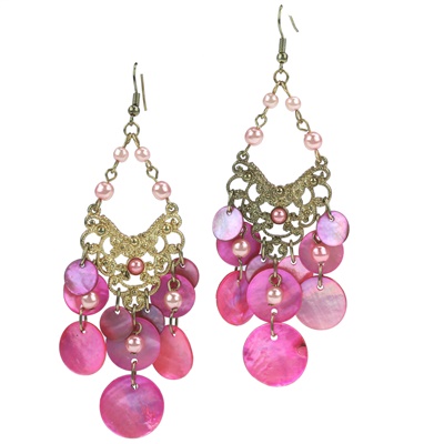 Stylish Decorative Cable Chain Colored Beads and Charms Gold-Tone Fish Hook Earrings