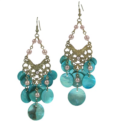 Stylish Decorative Cable Chain Colored Beads and Charms Gold-Tone Fish Hook Earrings