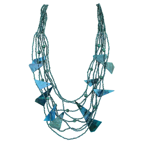 Unique & Stylish Turquoise Layered Beaded with Thin Acrylic Chip Charms Necklace