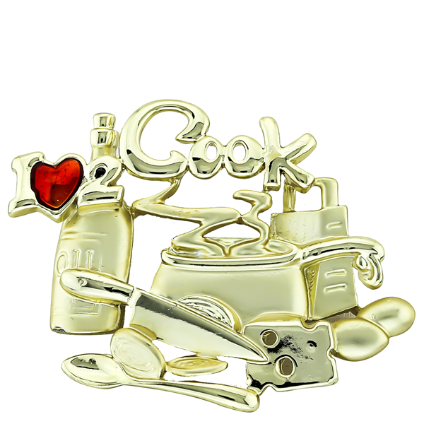 I Heart 2 Cook Red Stone Heart Gold-Toned Pin Brooch