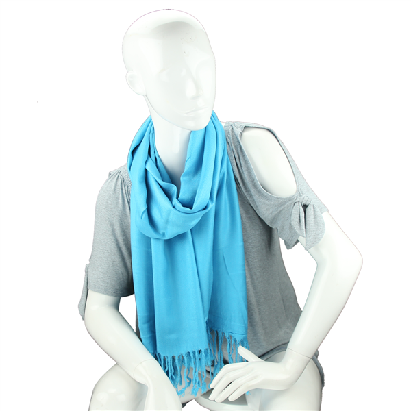 Fashionable Stylish Solid Aqua Blue Fringed Scarf