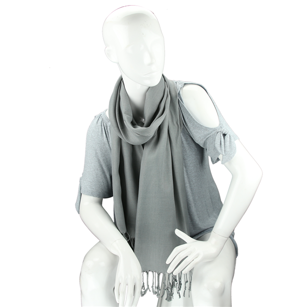 Fashionable Stylish Solid Smokey Gray Fringed Scarf