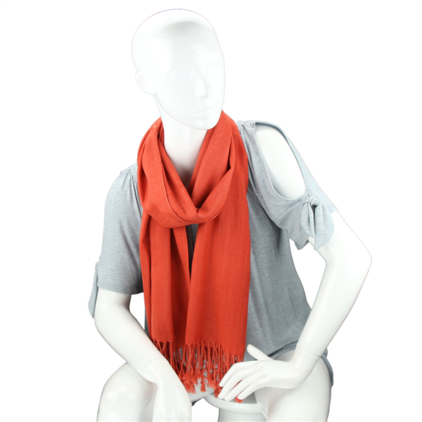 Fashionable Stylish Solid Fiery Red Orange Fringed Scarf