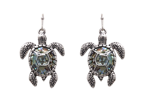Fashion Unique Iridescent Abalone Stone Silver Toned Fish Hook Dangle Earrings