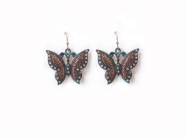 Stylish Two-Tone Sparkling Diamond Crystal Butterfly Fish Hook Earrings