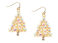 Fashion Sparkling Iridescent Crystal Gold Toned Fish Hook Dangle Earrings