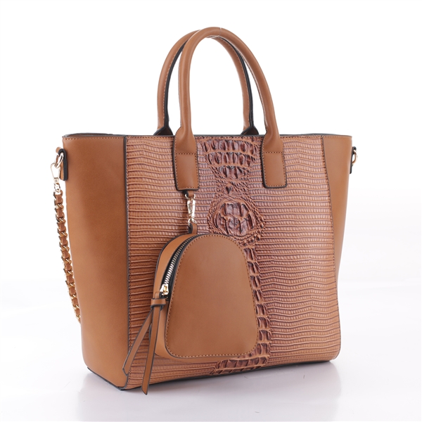 Simple & Classy Brown Faux Leather & Faux Alligator Skin Backpack Coin Purse Satchel Shoulder Tote Handbag Set