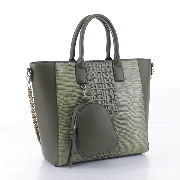 Simple & Classy Green Faux Leather & Faux Alligator Skin Backpack Coin Purse Satchel Shoulder Tote Handbag Set