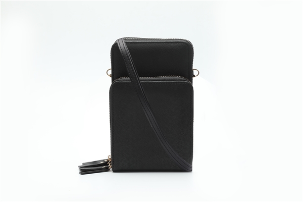 Uniquely Stylish Black Faux Leather Phone Wallet Crossbody