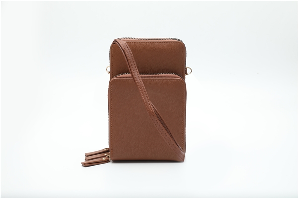 Uniquely Stylish Tan Faux Leather Phone Wallet Crossbody