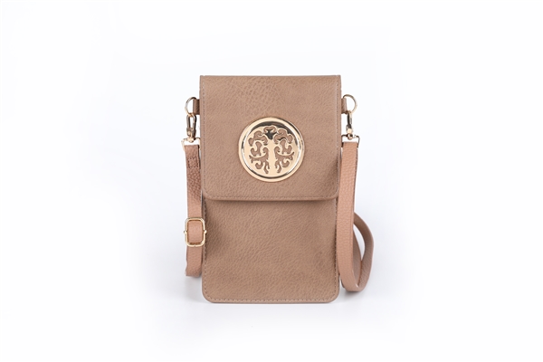 Uniquely Stylish Taupe Faux Leather Phone Wallet Crossbody