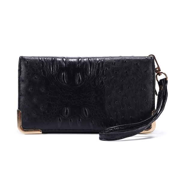 Trendy & Chic Black Faux Alligator Skin Clutch Wristlet