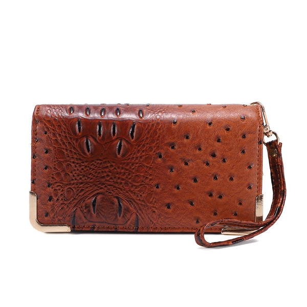 Trendy & Chic Brown Faux Alligator Skin Clutch Wristlet