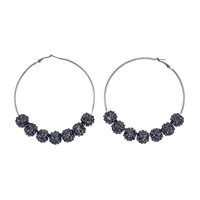 Fashion-Forward Black Crystal Clustered Ball Beaded Omega Back Hoop Earrings