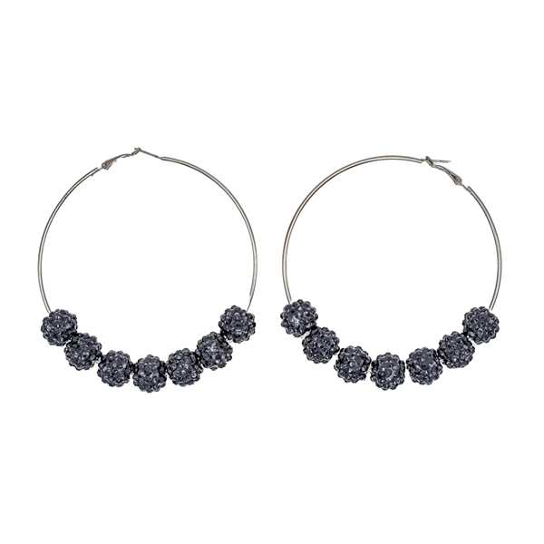 Fashion-Forward Black Crystal Clustered Ball Beaded Omega Back Hoop Earrings
