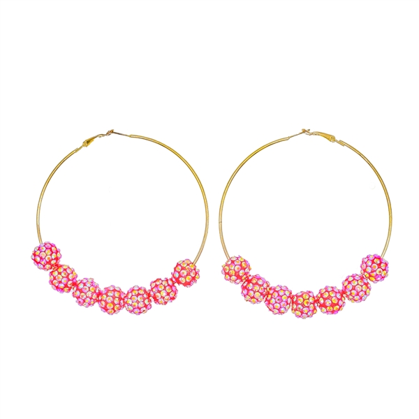 Fashion-Forward Iridescent Red Crystal Clustered Ball Beaded Omega Back Hoop Earrings
