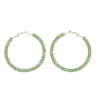 Fashion-Forward Diamond Crystals Green Chain Gold-Toned Omega Back Hoop Earrings
