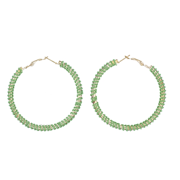 Fashion-Forward Diamond Crystals Green Chain Gold-Toned Omega Back Hoop Earrings