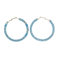 Fashion-Forward Diamond Crystals Turquoise Chain Gold-Toned Omega Back Hoop Earrings