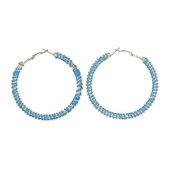 Fashion-Forward Diamond Crystals Turquoise Chain Gold-Toned Omega Back Hoop Earrings