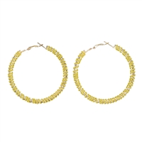Fashion-Forward Diamond Crystals Yellow Chain Gold-Toned Omega Back Hoop Earrings
