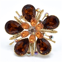 Sparkling Colored Crystals Gold Toned Flower Fashion Brooch