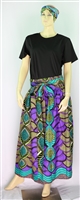 Fashion Tribal Leaf Print African Muu Head Wrap Dashiki Skirt Set